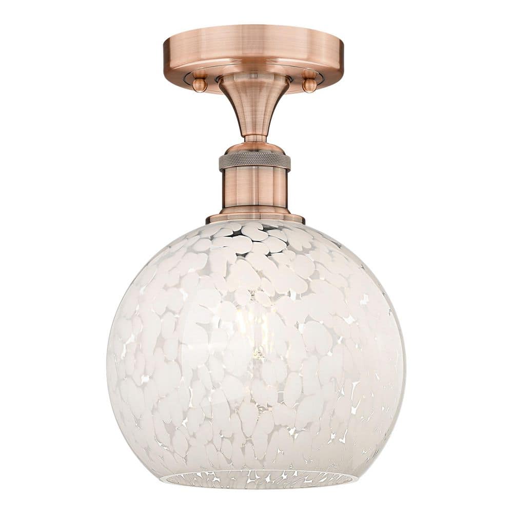 White Mouchette 8 in. 1-Light Antique Copper Modern Semi-Flush Mount with Frosted Glass Shade price history on PriceWatchPro