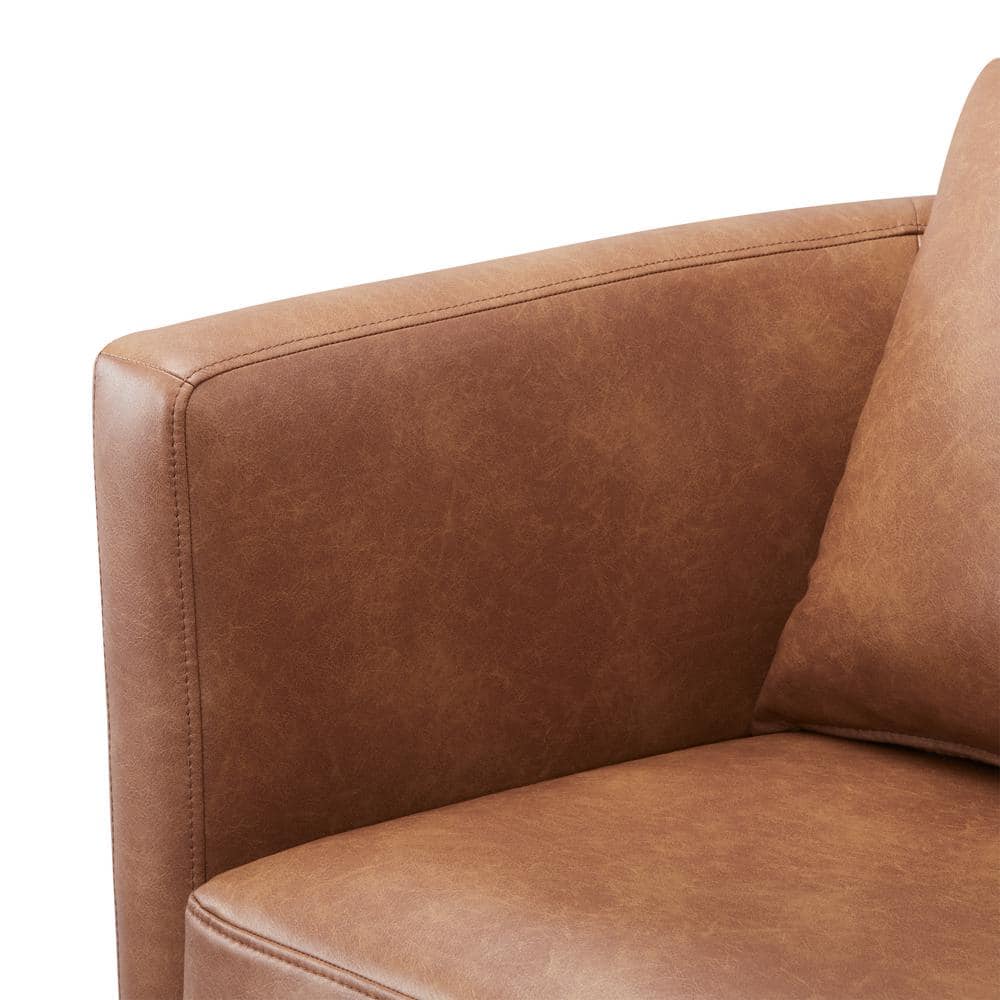 Saddle Brown Faux Leather Swivel Barrel Chair