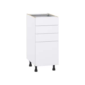 Fairhope Bright White Slab Assembled Base Kitchen Cabinet with 4 Drawers (15 in. W x 34.5 in. H x 24 in. D)