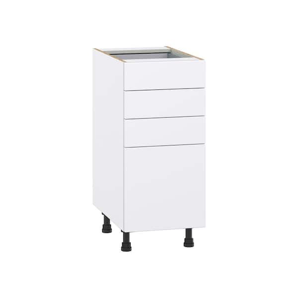J COLLECTION Fairhope Bright White Slab Assembled Base Kitchen Cabinet with 4 Drawers (15 in. W x 34.5 in. H x 24 in. D)