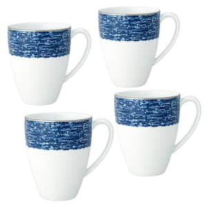Blue Rill 16 fl. oz. (Blue) Porcelaiin Mugs, (Set of 4)