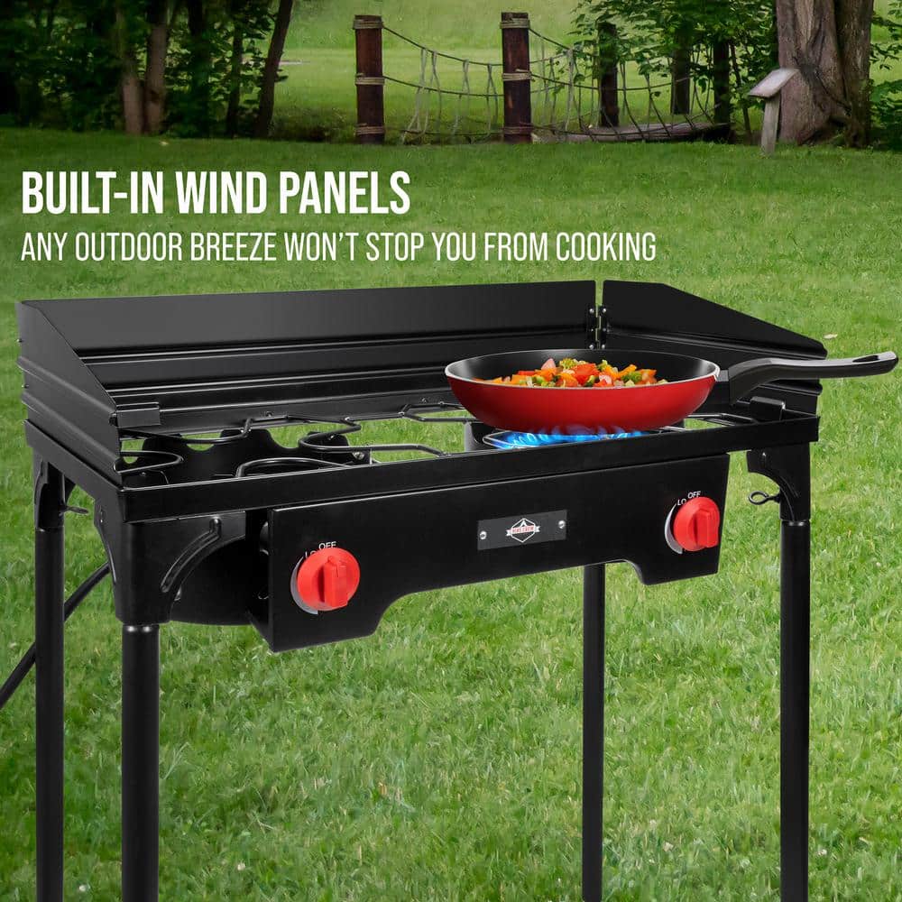 Hike Crew Black Cast Iron Double Burner Gas Camping Stove