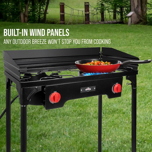 Barton 58,000 BTU Outdoor Gas Propane Double Burner Stove Cook Station Flat  Top Griddle & Deep Fryer BBQ Grill Camp Side Table 