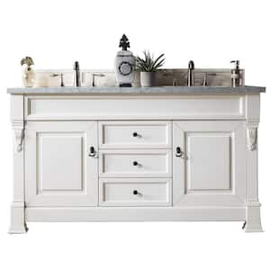 Brookfield 60 in. W x 23.5 in. D x 34.3 in. H Double Bath Vanity in Bright White with Marble Top in Carrara White