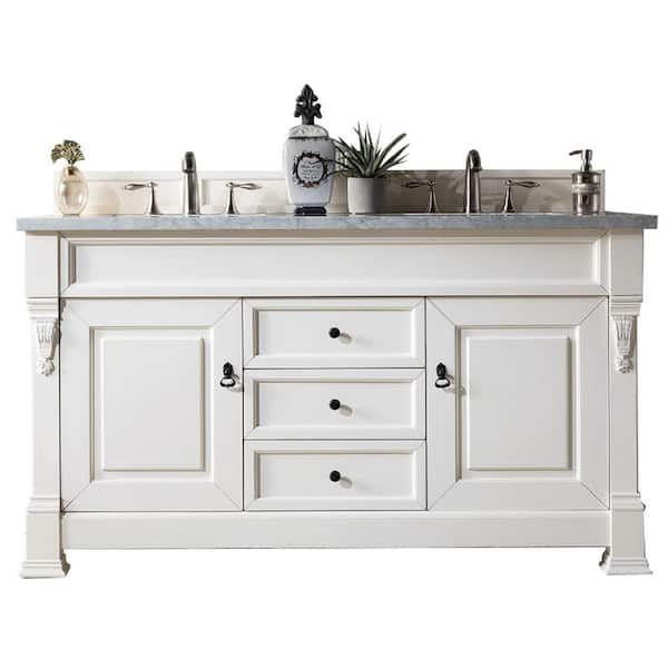 null Brookfield 60 in. W x 23.5 in. D x 34.3 in. H Double Bath Vanity in Bright White with Marble Top in Carrara White