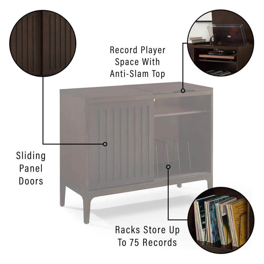 Sleek Dark Brown Slatted Media Console with Record Storage
