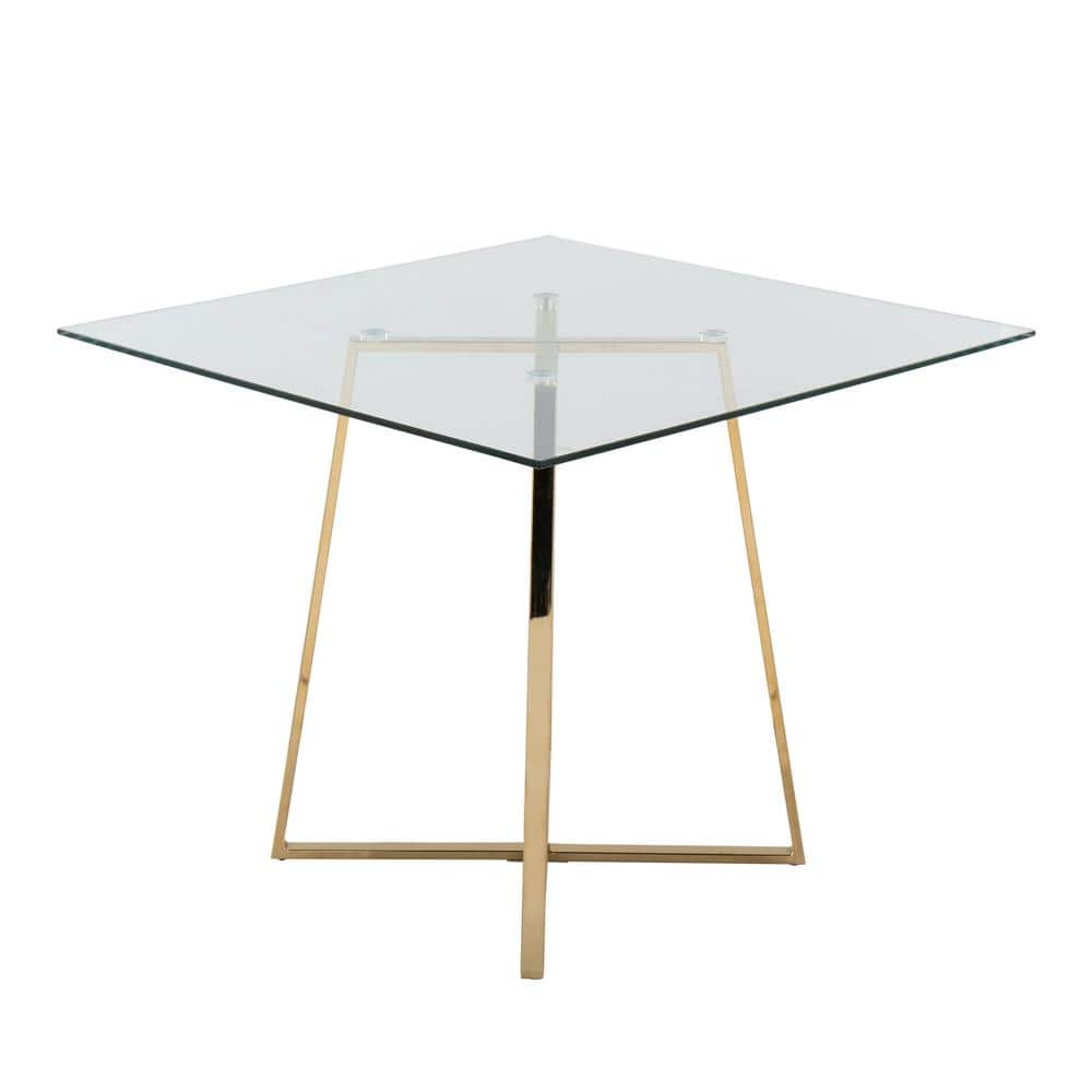 36" Gold Metal and Glass Square Dining Table