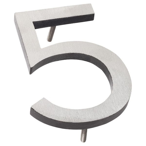 10 in. Satin Nickel/Black 2 Tone Aluminum Floating or Flat Modern House Number 5