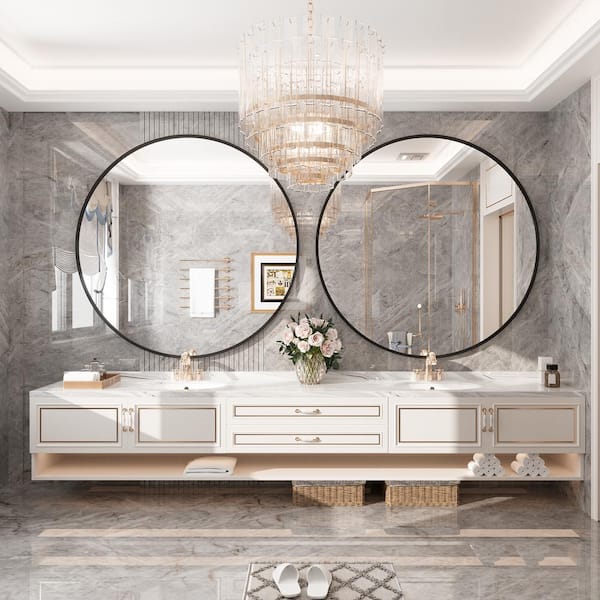 48 in. W x 48 in. H Round Framed French Clear Wall Mounted Tempered Glass Bathroom Vanity Mirror in Matte Black