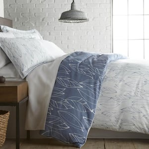 Modern Foliage 3-Piece Blue Leaf Microfiber Full/Queen Comforter Set