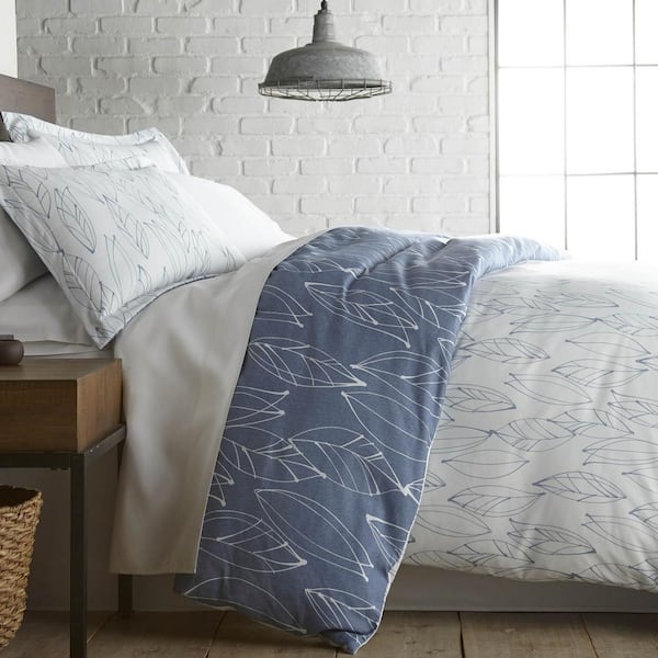 Southshore Fine Linens Modern Foliage 3-Piece Blue Leaf Microfiber Full/Queen Comforter Set