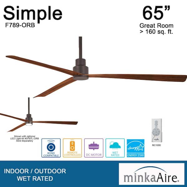 Simple 65 in. 6 Fan Speeds Ceiling Fan in Oil Rubbed Bronze with Remote Control