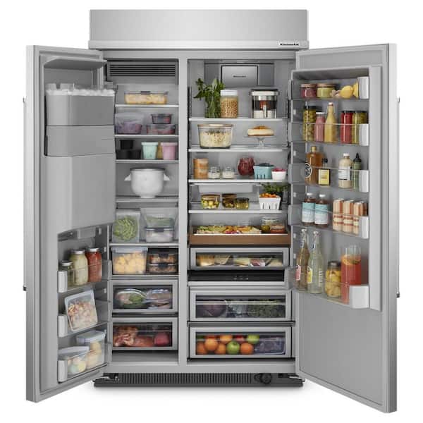 KitchenAid 48 in. W 29.4 cu. ft. Built-In Side by Side Refrigerator in  Stainless Steel with PrintShield Finish KBSD708MPS - The Home Depot