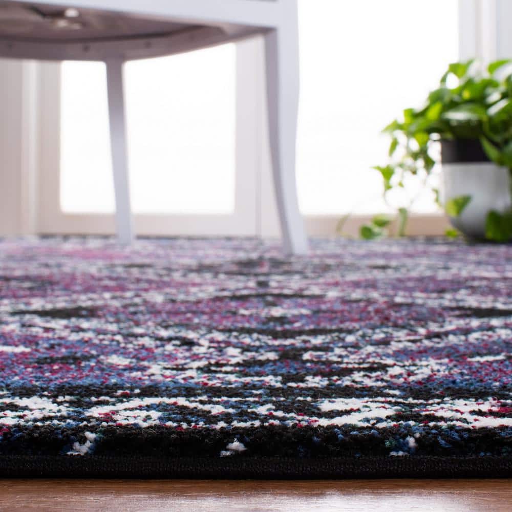 Vintage Hamadan Black and Purple Rectangular Synthetic Area Rug
