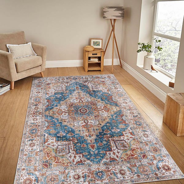 5 ft. x 7 ft. Multi-Colored Abstract Washable Area Rug for Bedroom, Living Room, Entryway