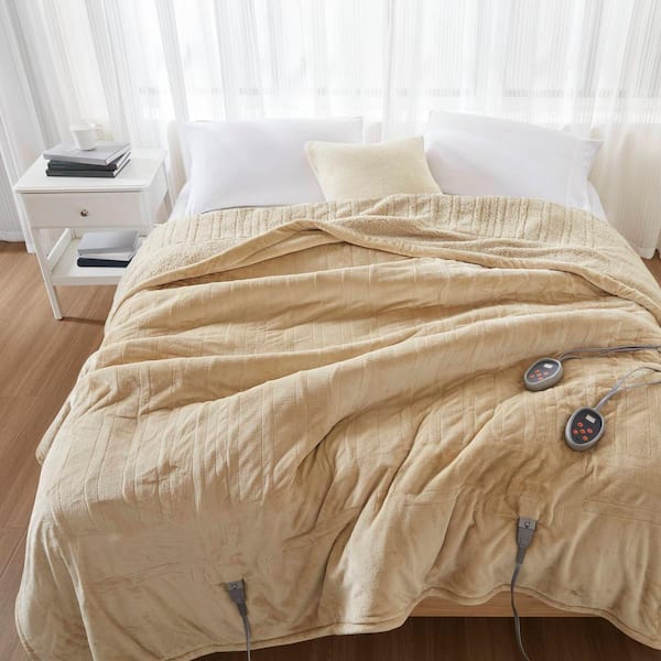 Beautyrest 100 in. x 90 in. Heated Microlight to Berber Tan King Blanket