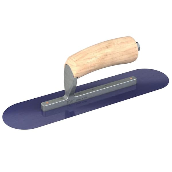 Bon Tool 14 in. x 4 in. Blue Steel Round End Pool Trowel with Wood Handle and Short Shank