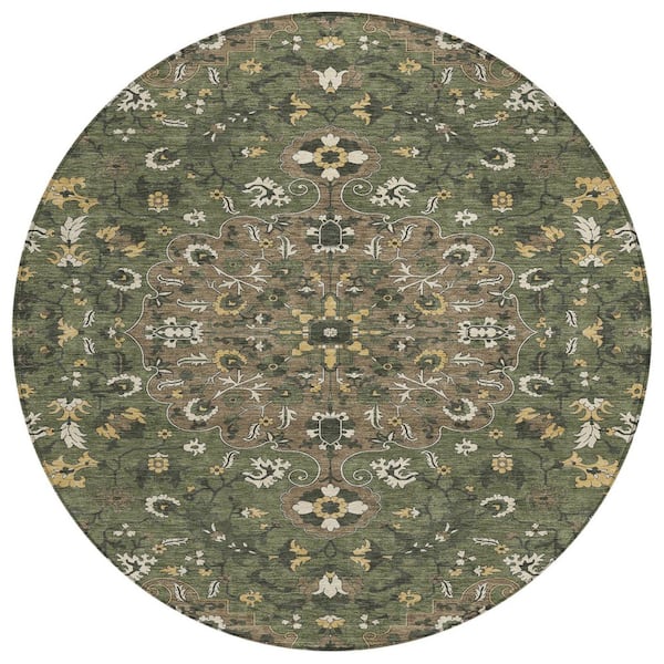 Chantille Machine Washable Indoor/Outdoor Abstract ACN2463 Brown 8 ft. x 8 ft. Round Rug