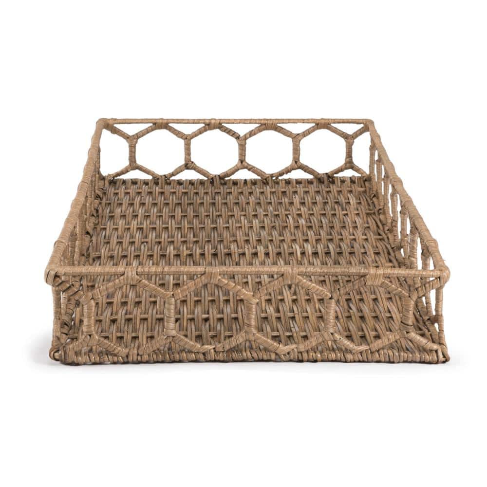 Natural Hand-Woven Rattan Rectangular Tray with Iron Frame