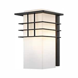 1-Light Forged Iron Outdoor Wall Lantern Sconce Light with Opal Glass