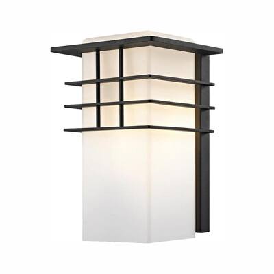 1-Light Forged Iron Outdoor Wall Lantern Sconce with Opal Glass