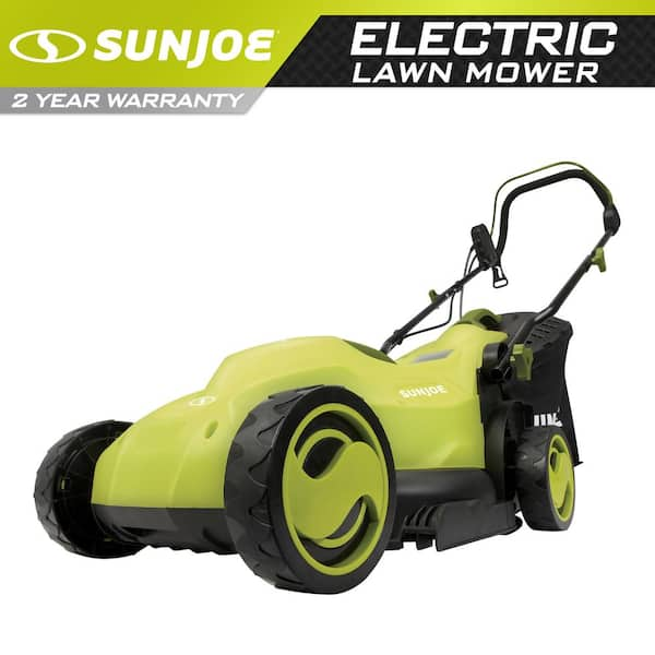 sun joe 13 in 12 amp electric walk behind push lawn mower mj400e the home depot