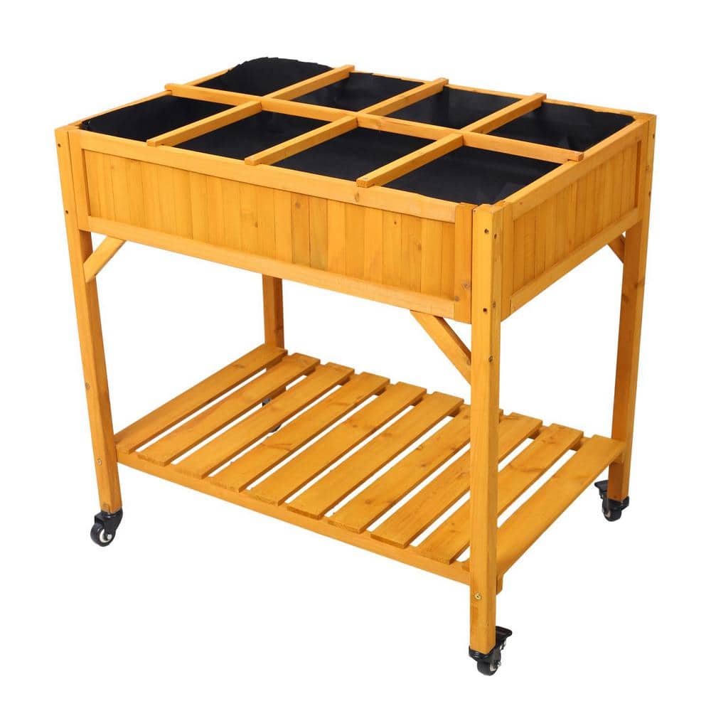 Miscool Anky Elevated 8 Pocket Herb Garden Bed 36 in. Brown