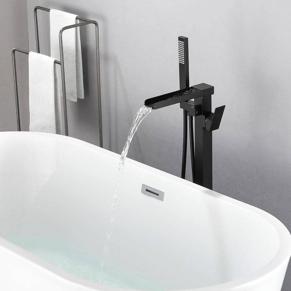 Black Brass Single Handle Floor Mounted Tub Filler