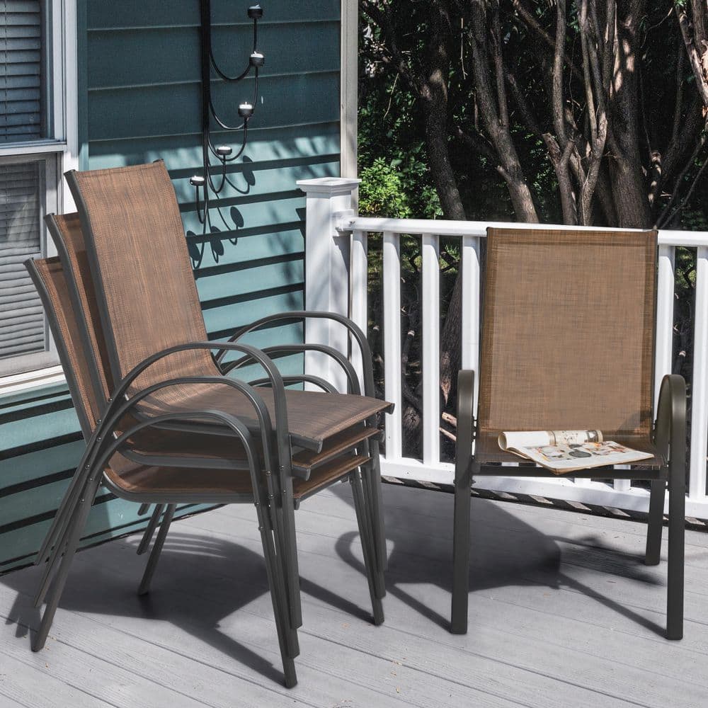 Nuu Garden Black Metal and Textilene Stackable Outdoor Dining
