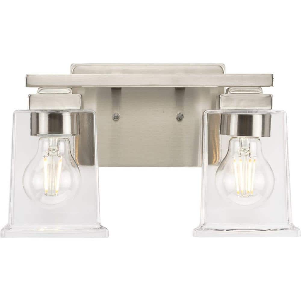 Gilmour Brushed Nickel 2-Light Vanity with Clear Glass Shades