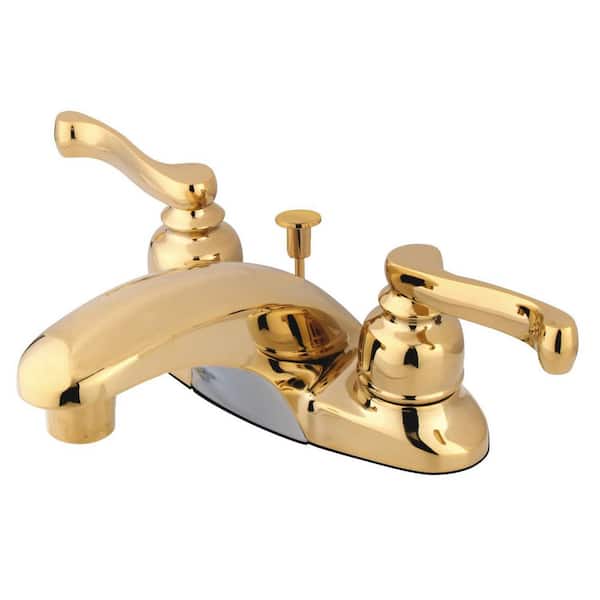Kingston Brass Royale 4 in. Centerset 2-Handle Bathroom Faucet with Plastic Pop-Up in Polished Brass