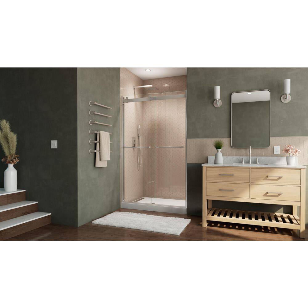 Brushed Nickel Semi-Frameless Sliding Shower Door with Tempered Glass