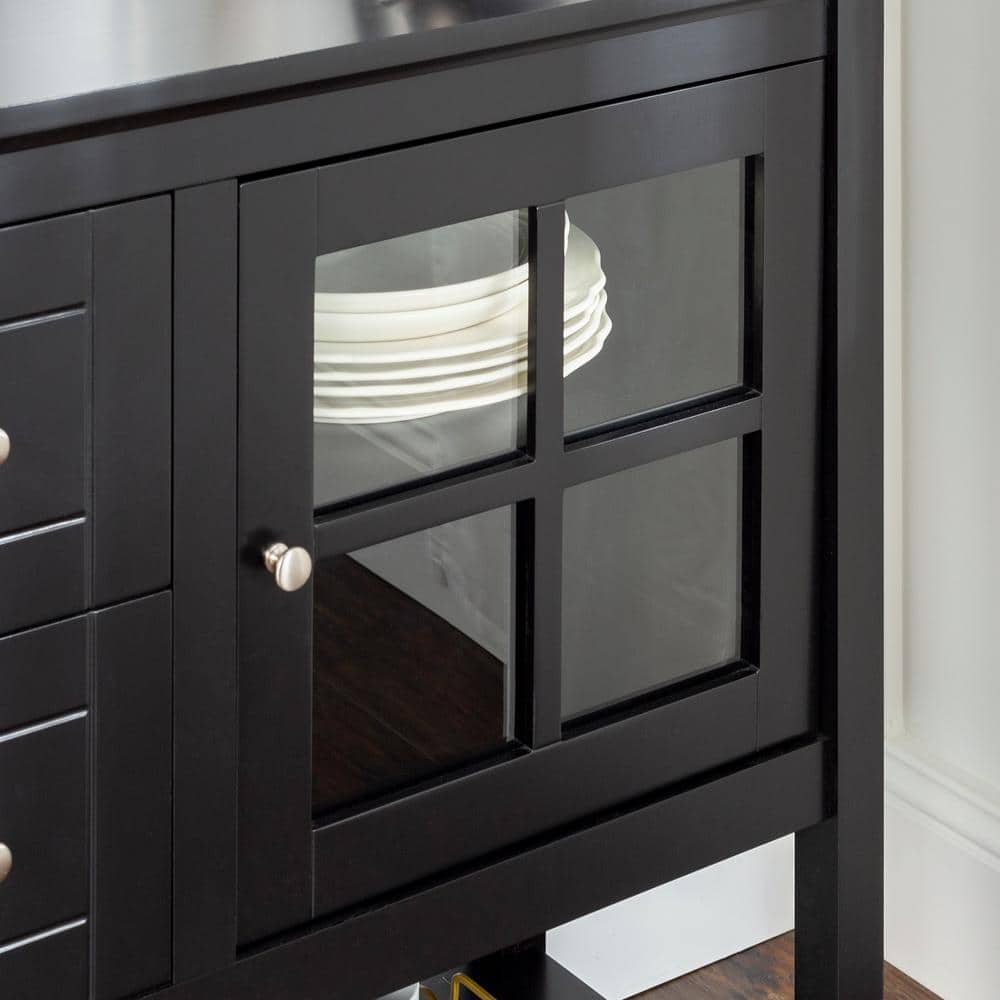 Elegant 52" Black High-Grade MDF TV Stand with Glass-Paned Doors