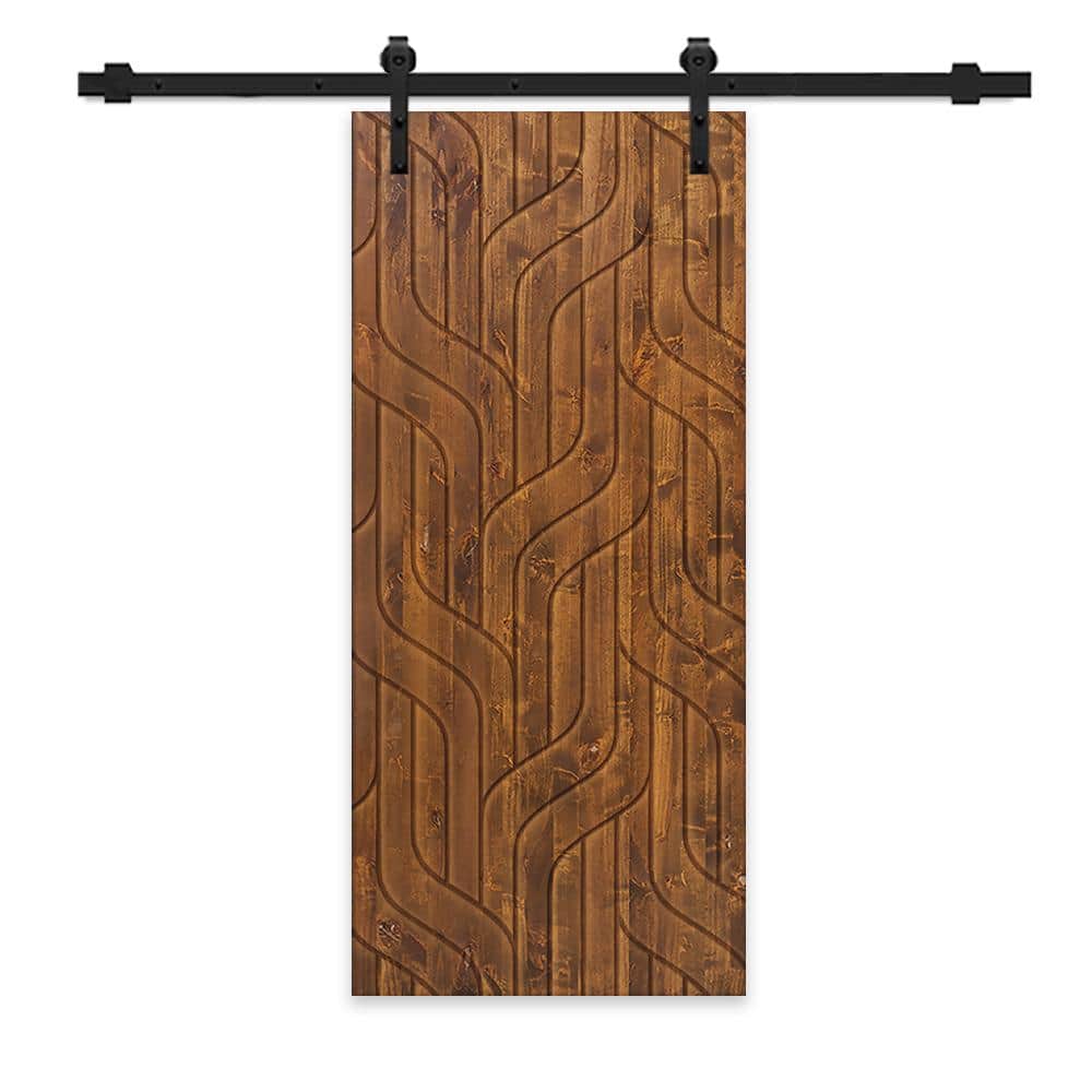 36 in. x 80 in. Walnut Stained Pine Wood Modern Interior Sliding Barn Door with Hardware Kit price history on PriceWatchPro