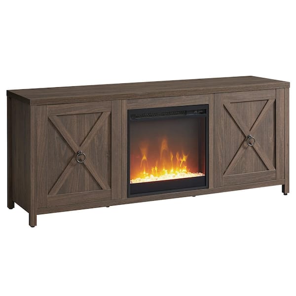 Meyer&Cross Granger 58 in. Alder Brown TV Stand with Crystal Fireplace Insert Fits TV's up to 65 in.