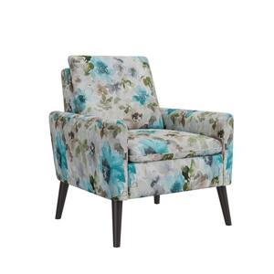 Allyson Pastel Blue and Gray Floral Fabric Mid Century Modern Small Space Accent Armchair