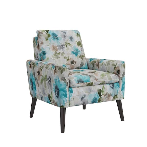 Handy Living Allyson Pastel Blue and Gray Floral Fabric Mid Century Modern Small Space Accent Armchair