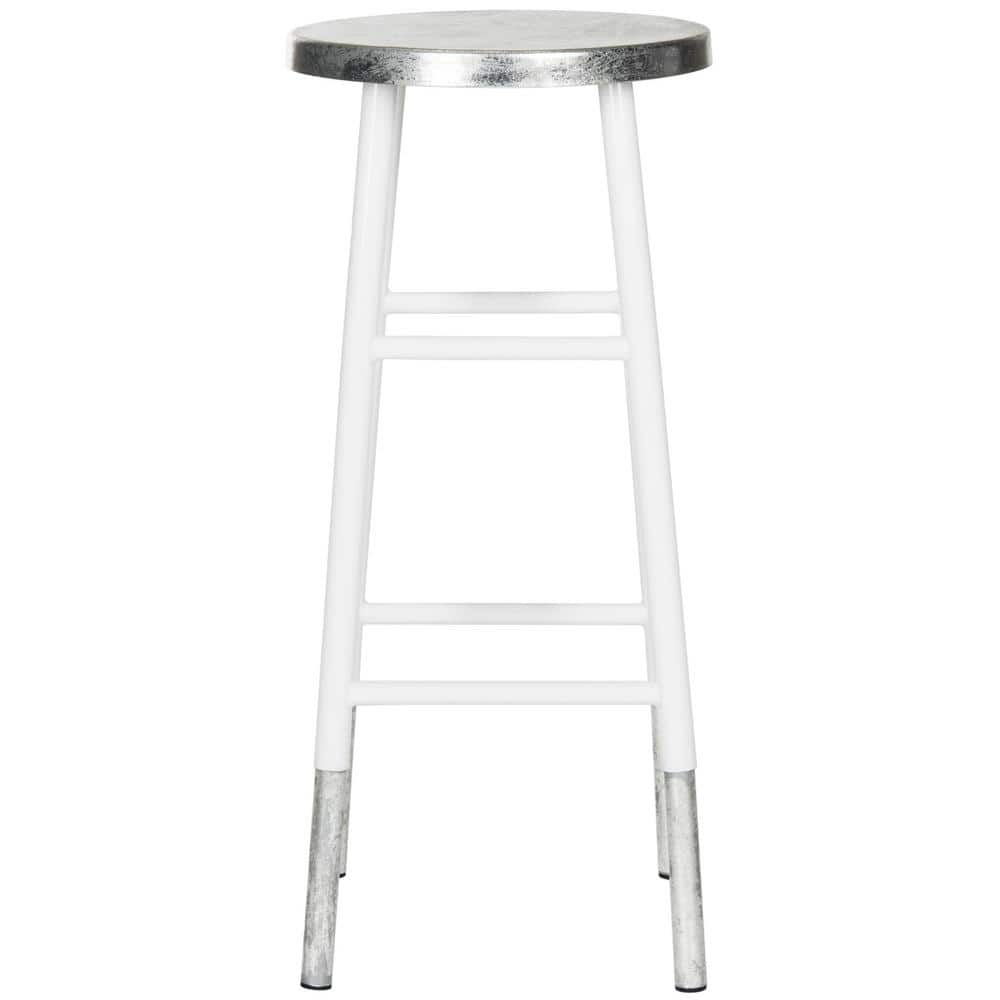 Kenzie 30" White and Silver Iron Bar Stool
