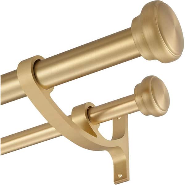 72 in. - 144 in. Warm Gold Adjustable 1 in. Double Curtain Rod With Decorative End Caps
