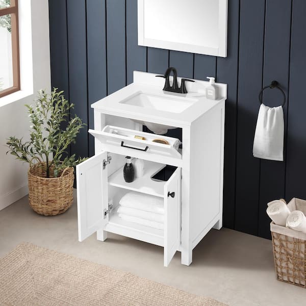 Zeus & Ruta 24 W x 18 D x 34 H Single Bath Vanity in White with White  Ceramic Top for Small Space Semi-open Storage S-AINKBATR - The Home Depot