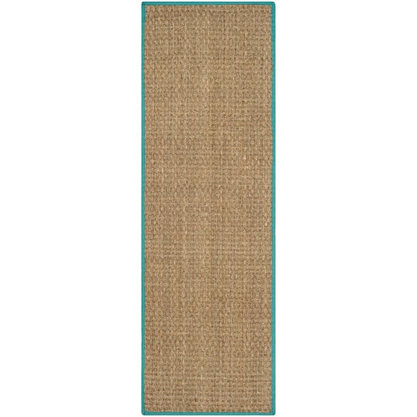 SAFAVIEH Natural Fiber Beige/Teal 3 ft. x 8 ft. Border Runner Rug