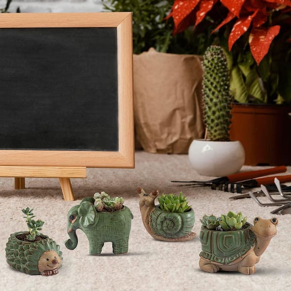 OGETFUUR Small Ceramic Succulent Pots with Drainage, Cute Bonsai Planter  Flower Pots for Home and Office Desk Decoration (4-Pack) PH8H-1V1