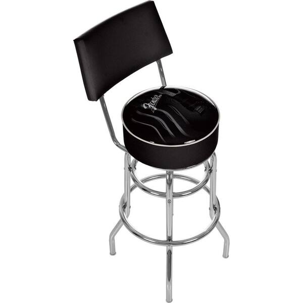 Trademark Fender Stratocasters Galore Chrome Padded Swivel Bar Stool with Back