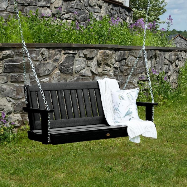 Lehigh 4 ft. 2-Person Black Recycled Plastic Porch Swing