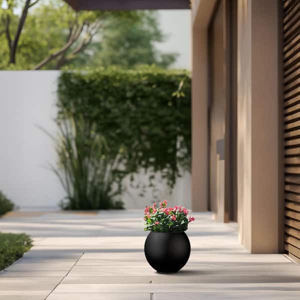 Sapcrete 7.9 in. Small Charcoal Black Concrete Round planter / Pot with Drainage Holes