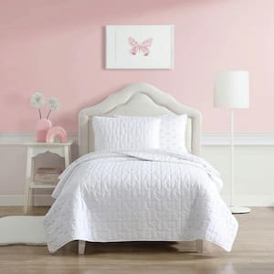 Butterfly Kiss 2-Piece White Microfiber Twin Quilt Set
