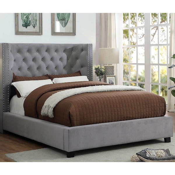 Furniture of America Tolowa Gray King Panel Bed with Wingback Headboard