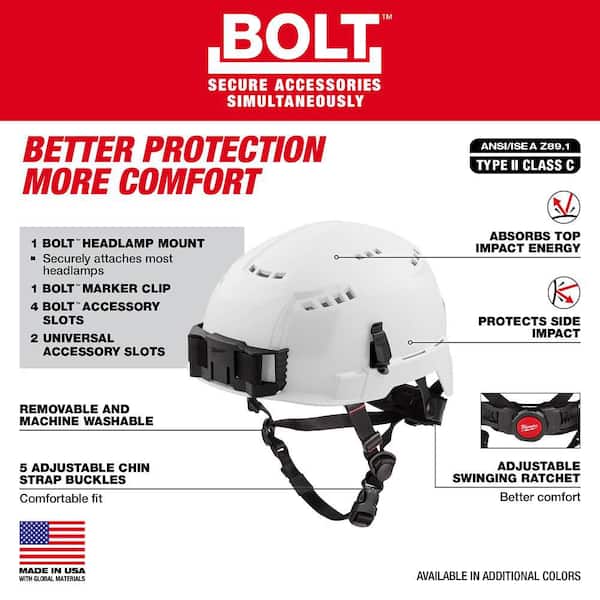 BOLT White Type 2 Class C Vented Safety Helmet