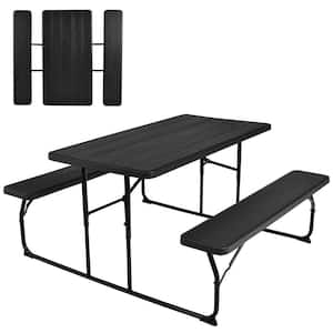 54 in. L Rectangular Metal HDPE Foldable Outdoor Picnic Table Bench Set, Black
