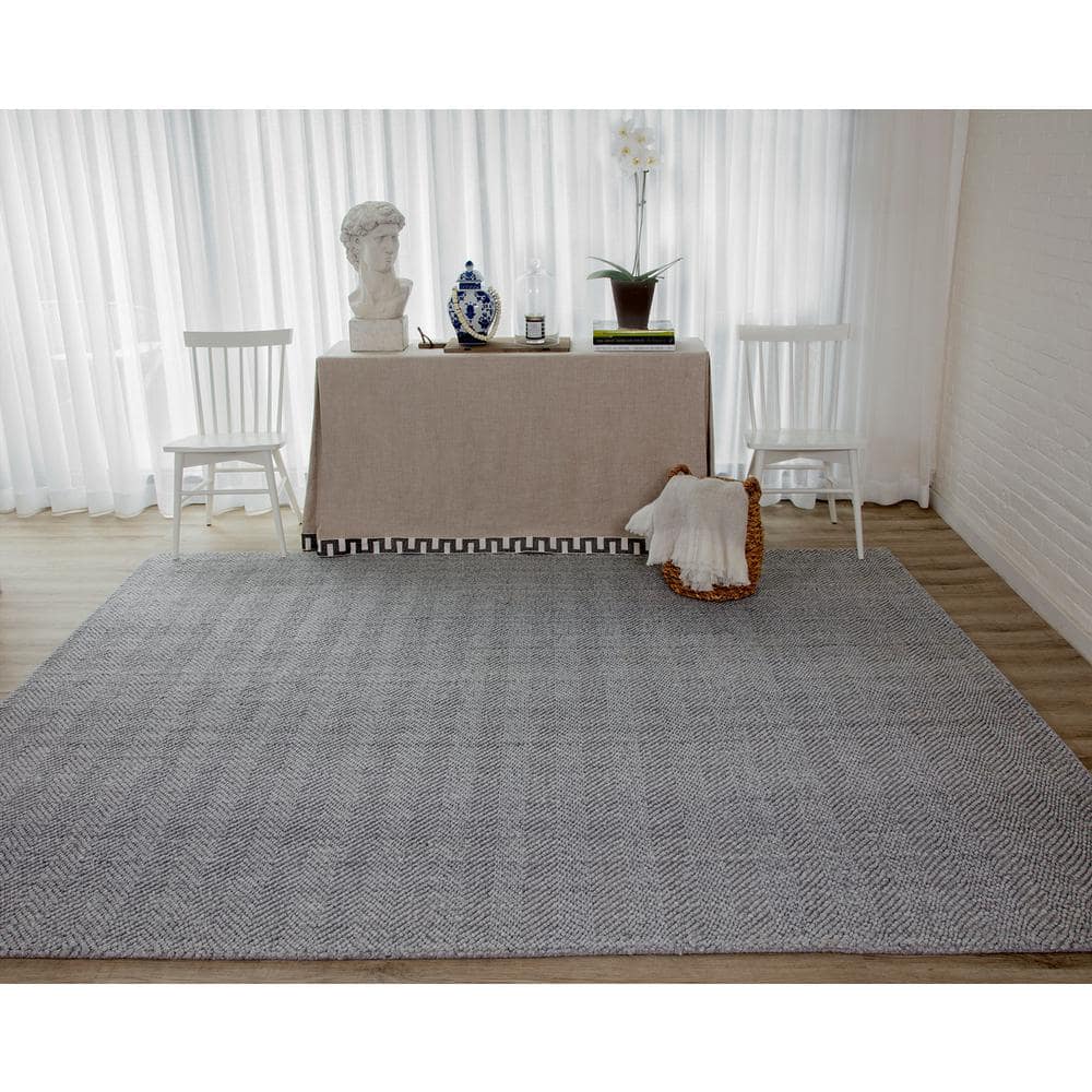 Gray Handwoven Wool and Synthetic Herringbone Area Rug
